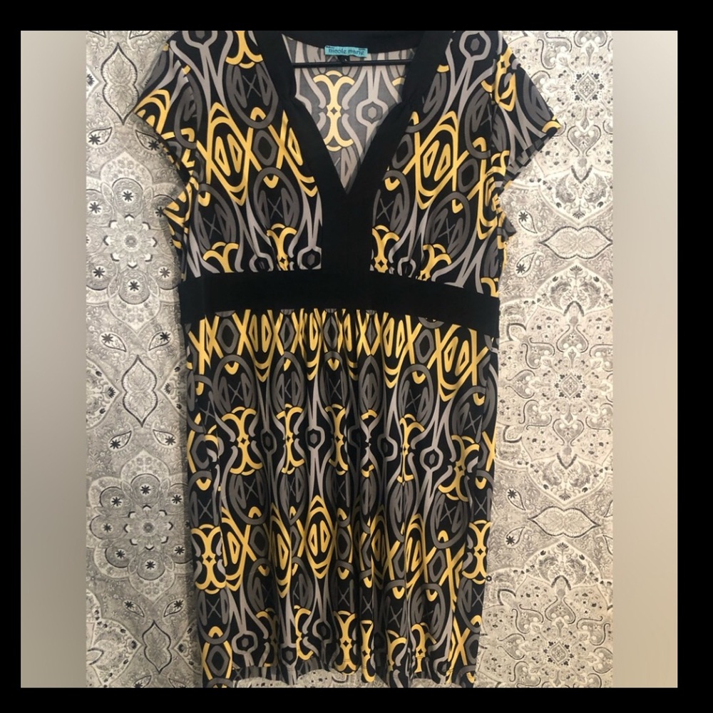 Abstract print empire waist midi dress